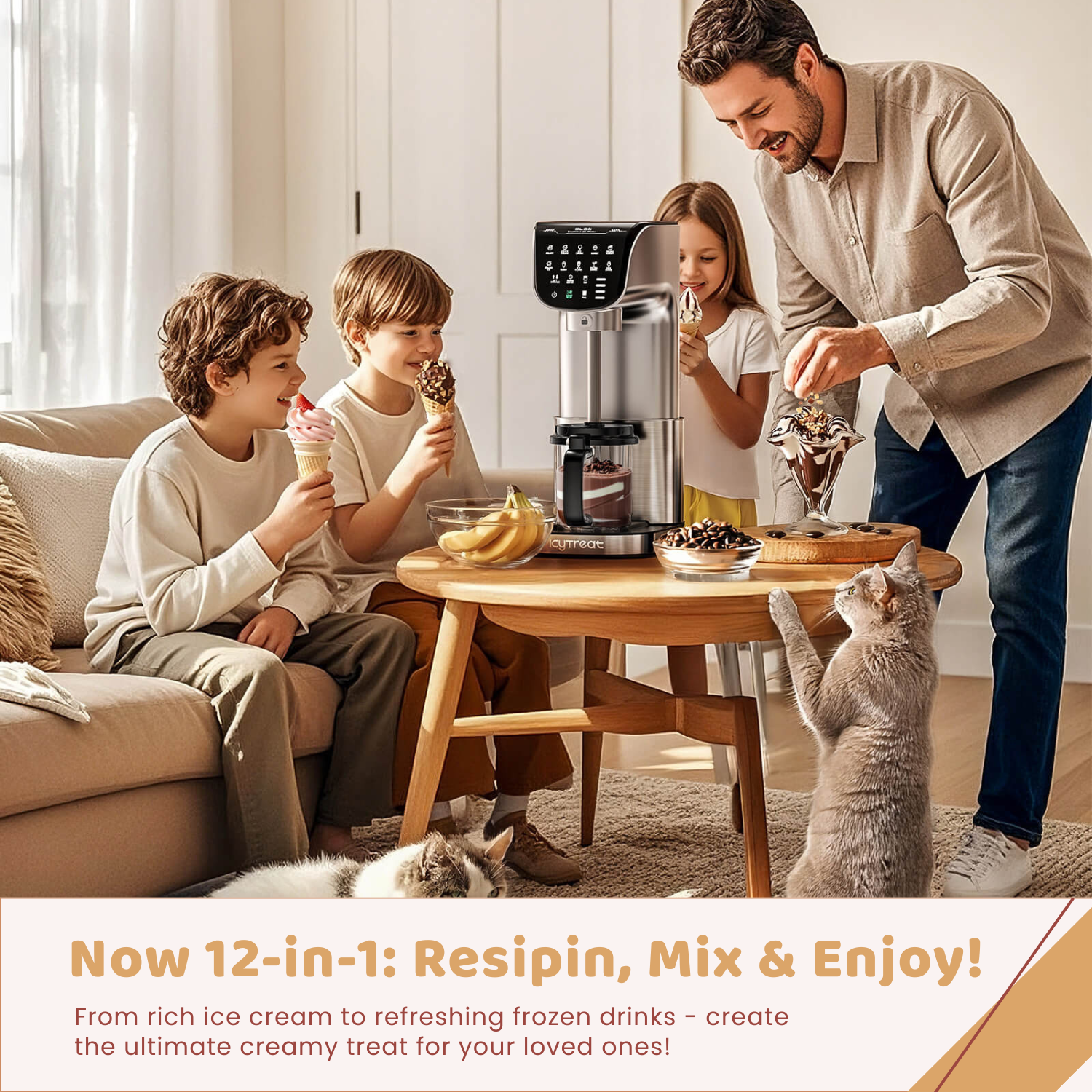IcyTreat Ice Cream Maker, Beverage Maker for Home, make healthy, natural ice creams for kids and families