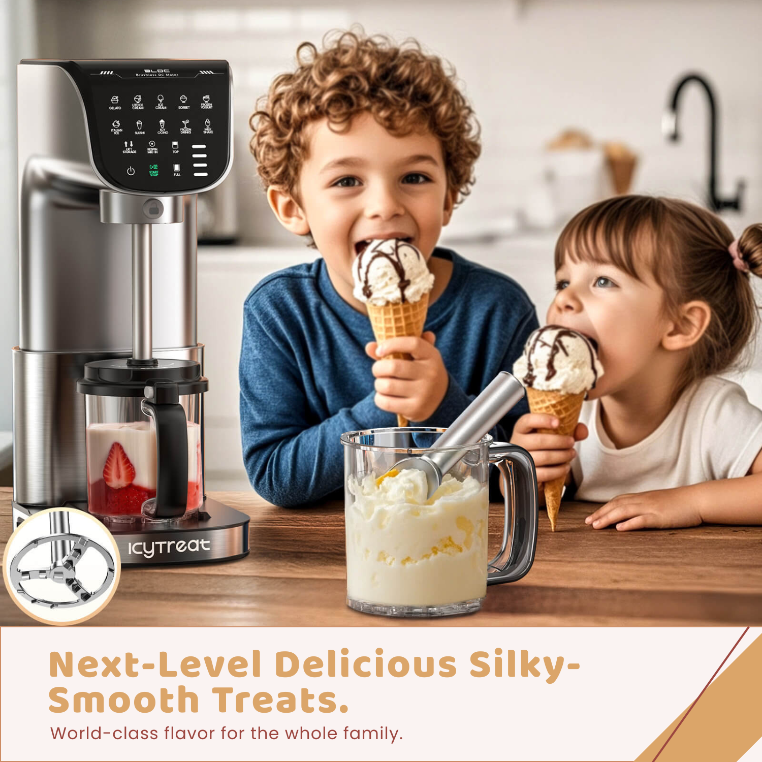 IcyTreat Ice Cream Machine and Frozen Treat Maker, make healthy and delicious world-class taste ice creams
