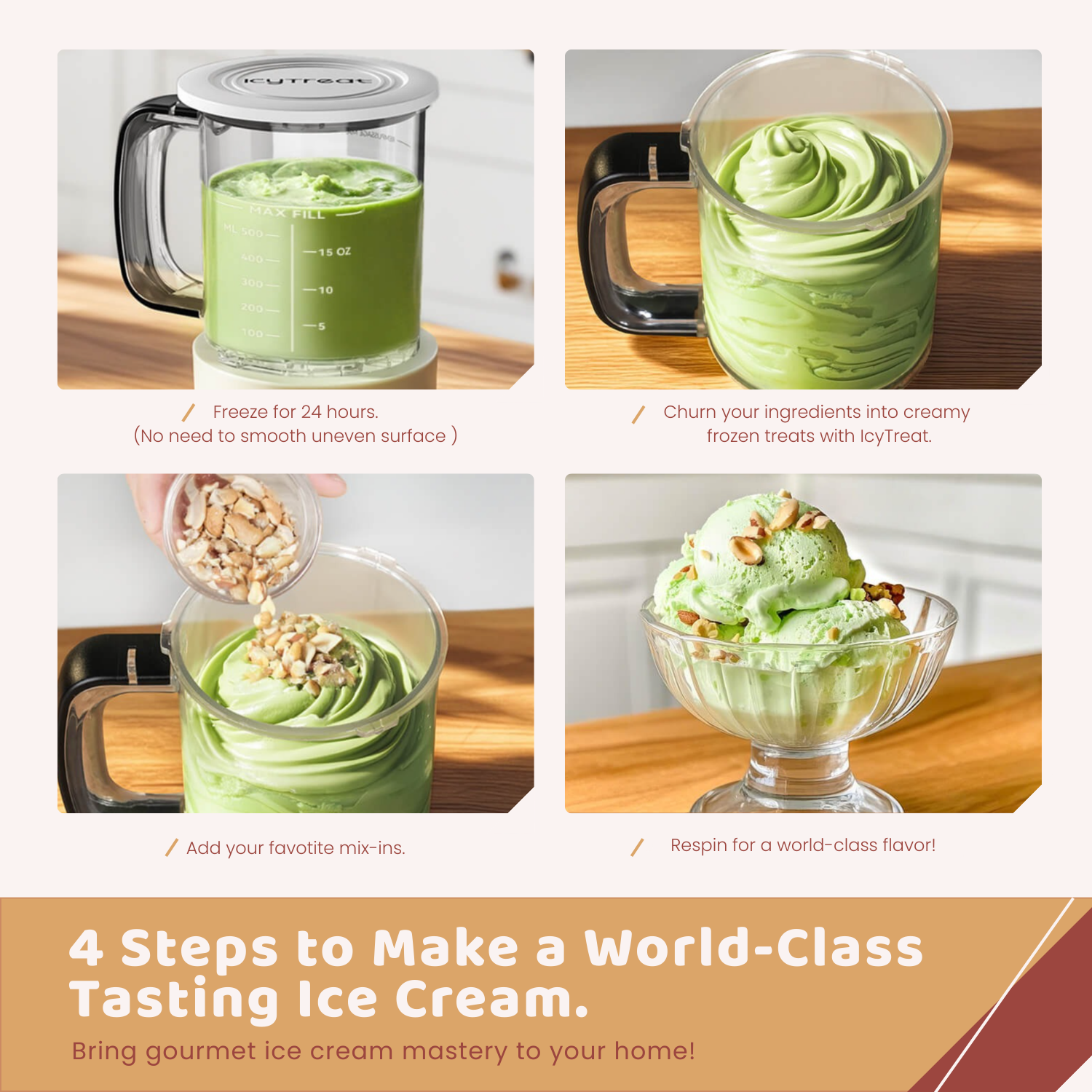 IcyTreat ice cream maker machine, perfect for home use, creating homemade ice cream and frozen treats